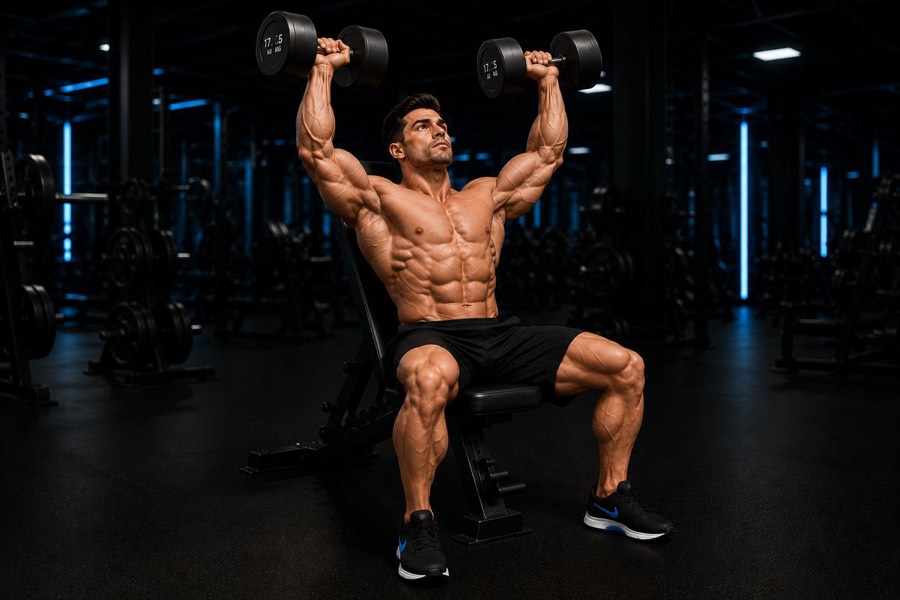 Lifter pressing overhead for the 3 Day Split PPL mode